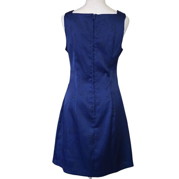 VTG City Triangles Cocktail Dress Blue Square Neck Tank Mini Dainty Floral Hoco - Picture 2 of 8